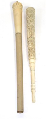 Lot 391 - A late Victorian/early 20th century Cantonese ivory parasol handle and another