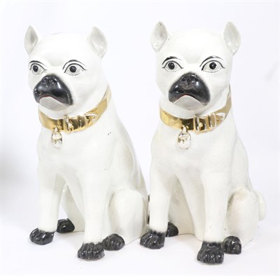 Lot 398 - Pair of large 19th century Staffordshire seated pugs with separated forelegs