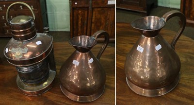 Lot 414 - A copper and brass ships lantern and a copper harvest jug