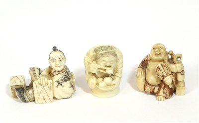 Lot 427 - A 19th century Meiji Period netsuke, seated scholar, signed Gyokushi (1801-1868), a recorded artist