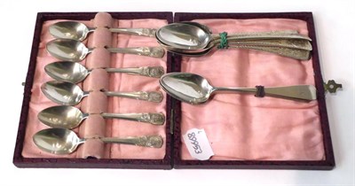 Lot 431 - A set of six silver teaspoons, London 1906; a set of four George III silver Newcastle...