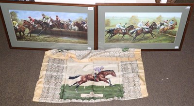 Lot 432 - A silk scarf decorated with Pidtune, owned by Mrs Plesch, trained by H Wragg, surrounded by the...