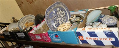 Lot 469 - Six boxes of various 19th century and later household china and glass including, blue and white...