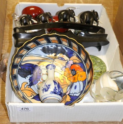 Lot 476 - A group of miscellaneous including a carved elephant bridge, glass ornaments etc