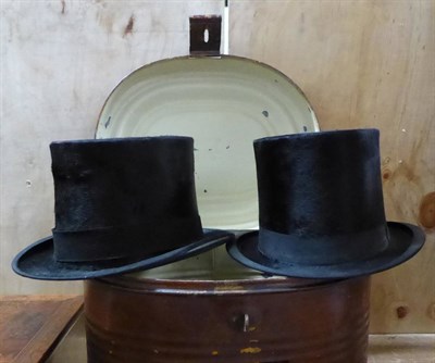 Lot 478 - Two moleskin top hats in hat box, a quantity of ebony dressing table items (some silver...