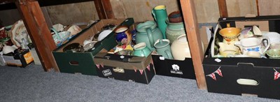 Lot 490 - Seven boxes of 20th century ceramics including jugs, vases, baskets and biscuit barrels,...