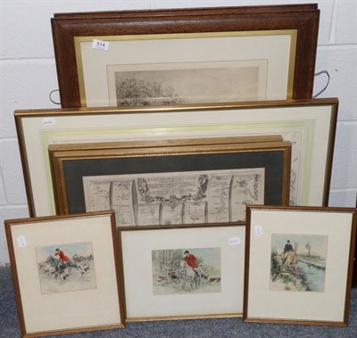 Lot 514 - Two road maps by John Ogilby, an 1843 map of London, two engravings and three hunting pictures (8)