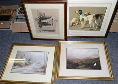 Lot 515 - After Cecil Aldin, Weight Will Tell, print; a print of fox hounds, 20th century, signed; and a pair