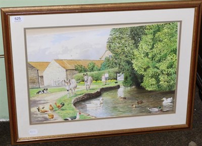 Lot 525 - A M Alderson, Donkeys by a pond, watercolour signed