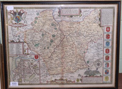 Lot 533 - Speede (John), Leicester, hand coloured map, framed and glazed 90032