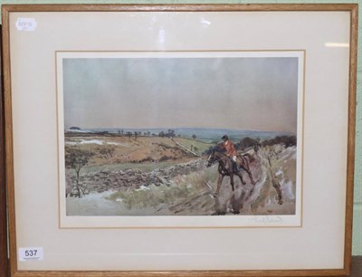 Lot 537 - After Lionel Edwards, a colour hunting print ";Derwent"; pencil signed artist proof, framed and...