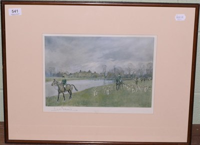 Lot 541 - After Lionel Edwards, a colour hunting print, country house in background, pencil signed,...