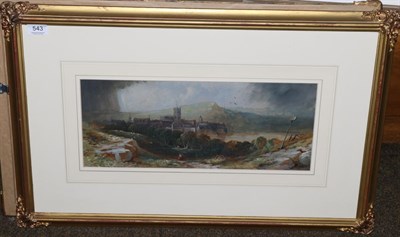 Lot 543 - A pair of Victorian panoramic landscapes, gouache and watercolour, monogrammed W. framed and glazed