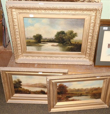 Lot 557 - E Brown (English school) a pair of landscapes, oils on canvas circa 1900, together with a river...