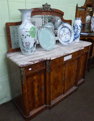 Lot 572 - Walnut marble topped mirror back sideboard