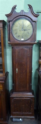 Lot 579 - An oak eight day longcase clock, dial later signed R Seaton, one weight missing