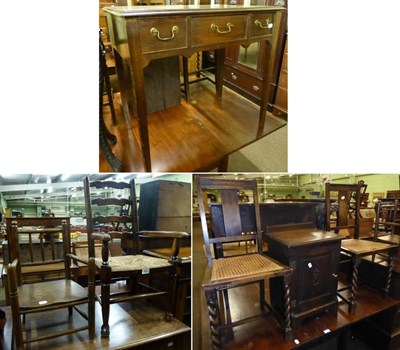 Lot 605 - Two cane seated chairs, two child's chairs, an oak coal purdonium (liner lacking) and an oak...