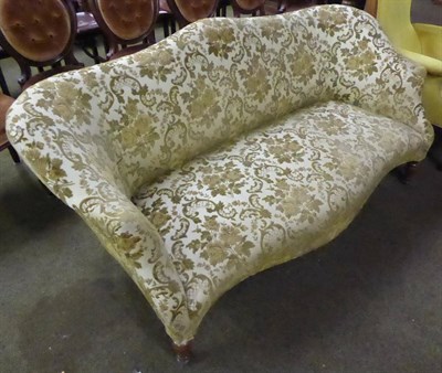 Lot 639 - Victorian sofa upholstered in gold and cream fabric