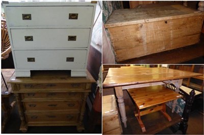 Lot 695 - A painted pine chest of drawers, a pine four height chest of drawers, a pine blanket box, a...