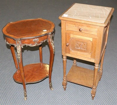 Lot 743 - A French marble topped bedside cupboard together with a Louis XV style gilt metal mounted...