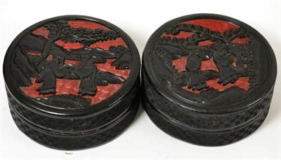 Lot 14 - A pair of Chinese circular lacquer boxes and covers