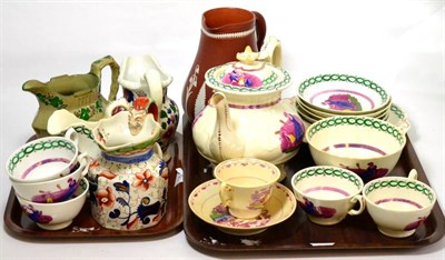 Lot 18 - Sunderland tea wares 'Tennis' and Victorian jugs (two trays)
