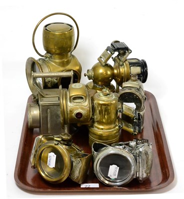 Lot 22 - A Lucas 'King of the Road' No 630 motoring lamp, together with seven other vintage lamps...