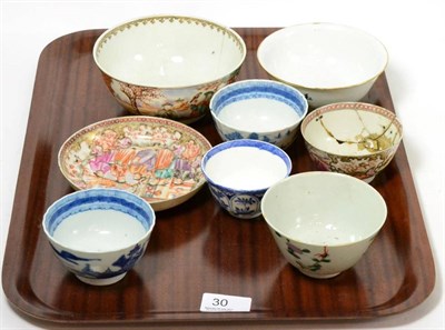 Lot 30 - A group of Chinese porcelain tea bowls, a saucer and a bowl (a.f.)
