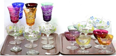 Lot 32 - An assortment of coloured glassware including Harlequin set of six goblets etc