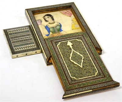 Lot 39 - An Indo-Portuguese Sadeli work frame containing a European subject watercolour portrait, and a...