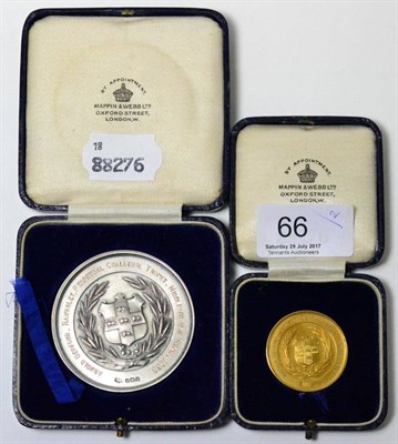 Lot 66 - A 9ct gold medal for Leeds Show 1932, cased and a silver medal for the Middlesbrough Show, 1933...