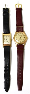 Lot 100 - An gents plated wristwatch signed Ernest Borel watch and a rectangular 9ct gold gents...