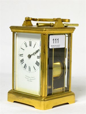 Lot 111 - A French brass carriage clock, retailed by Penlington and Batty, Liverpool and Manchester...