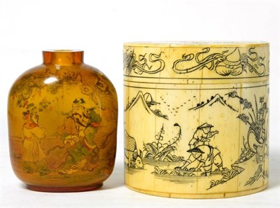 Lot 117 - A Chinese inside painted snuff bottle; and bone box and cover (2)