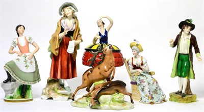 Lot 154 - A group of Continental porcelain figures; a group of deer; and a ballerina box and cover
