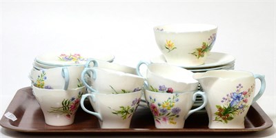 Lot 155 - A hand painted floral design Shelly part tea service