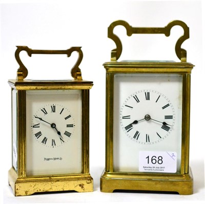 Lot 168 - A brass carriage clock and a smaller similar timepiece