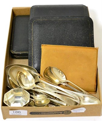 Lot 186 - A collection of silver and silver plate including various sets of spoons, entree dish, fish server