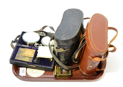 Lot 193 - Two pairs of cased binoculars, a Fowlets textile calculator and other instruments