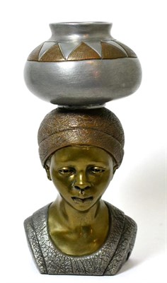 Lot 201 - Casper Darare (20th century), a figure of an African woman carrying pot, mixed metal, limited...