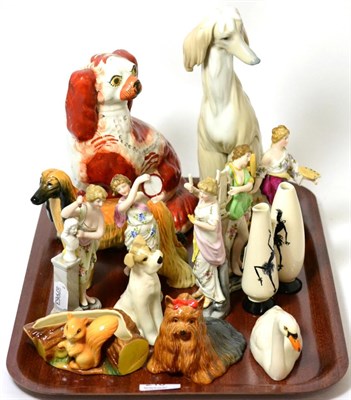 Lot 218 - A collection of ceramics including, a 19th century Staffordshire spaniel, two Beswick dogs, a...