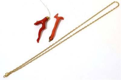 Lot 259 - Two coral pendants and a chain (a.f.)