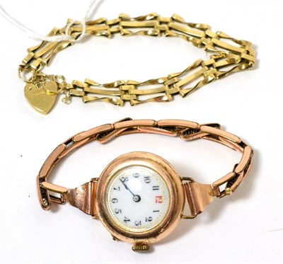 Lot 278 - A gold bracelet the clasp hallmarked 9ct; together with a lady's gold plated wristwatch with...