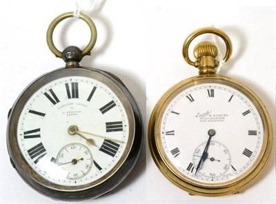 Lot 286 - A silver open faced pocket watch, retailed by A.Yewdall, Leeds and a gold plated pocket watch,...