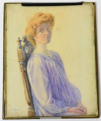 Lot 287 - A B Wright, miniature portrait of a lady seated, half length, on a high back chair, signed, on...