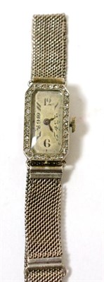 Lot 288 - A French Art Deco lady's wristwatch, with diamond set bezel, on an 800 standard strap, stamped...