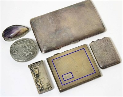 Lot 292 - A silver and enamel cigarette case; silver matchbook holder; a played cigarette case; two...