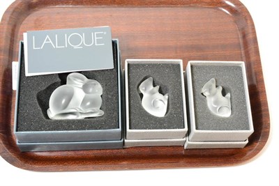 Lot 311 - Three Lalique glass models, two mice and a rabbit (all boxed)