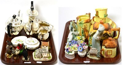 Lot 312 - Assorted items to include a silver plated four piece tea service; Lladro figure; Nao groups; Border