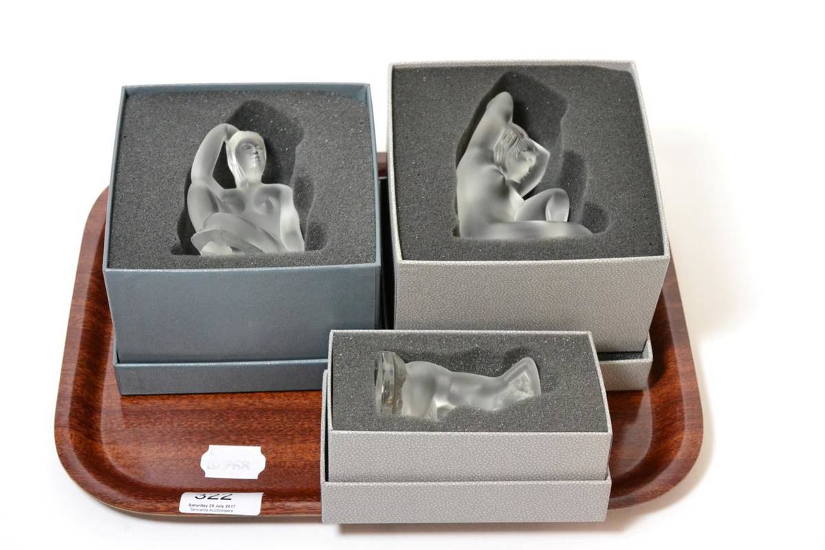 Lot 322 - Three Lalique glass figures of bathing nudes (all boxed)